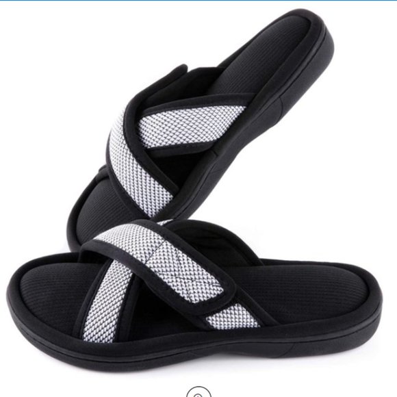 Rockport Shoes - Slides Adjustable Memory Foam Slipper Shoes Black White Med 8-9